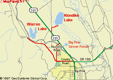map to Warren and Klondike Lakes